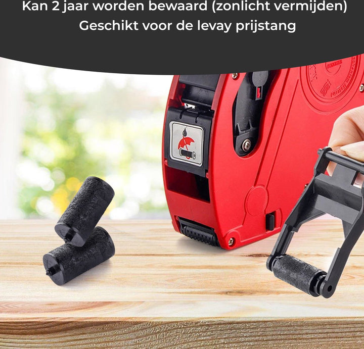  Zwarte inktrollen bij rode Levay prijstang, geschikt voor 2 jaar bewaren.