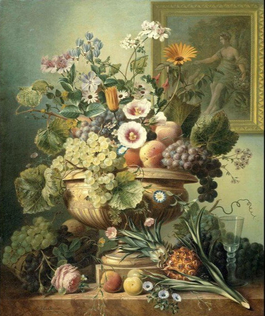 Borduurpakket Stilleven met bloemen en vruchten - 50 x 70 cm - Aida stof - BestQuality.nl