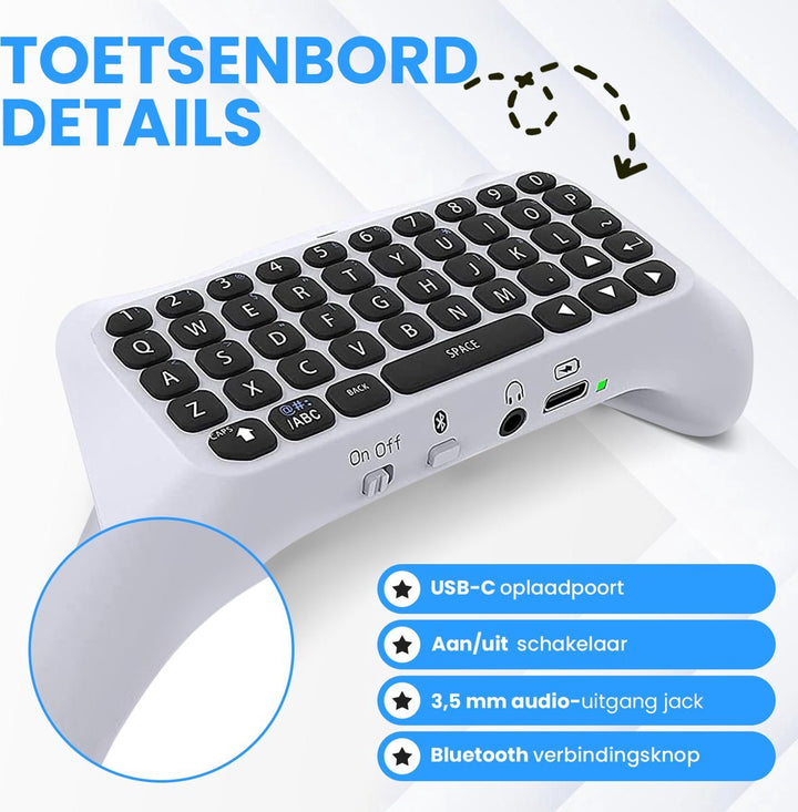 Toetsenbord geschikt voor PlayStation 5 – toont AUX-aansluiting, Bluetooth en volledige QWERTY-indeling