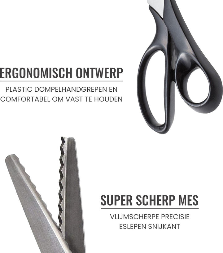Detailweergave van ergonomische handgrepen en ultrascherpe kartelbladen, ontworpen voor comfortabel langdurig gebruik en precieze sneden.