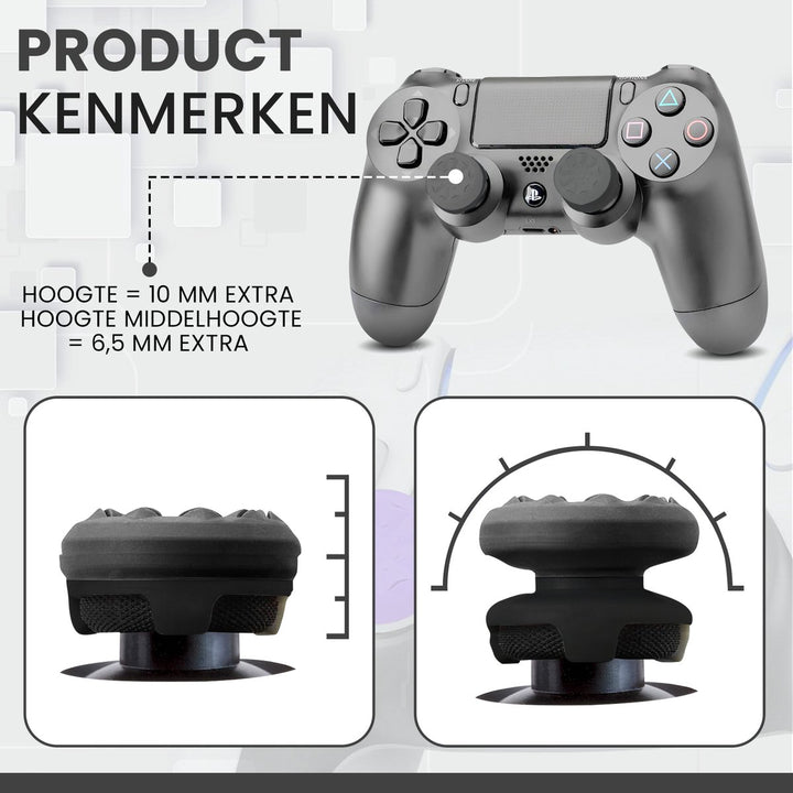  Zijaanzicht PS5 controller met zwarte Galaxy thumbsticks – hoog en middenprofiel

