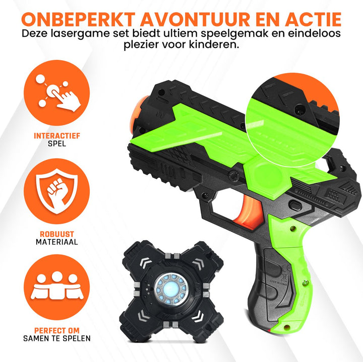 Lasergame pistool in groene kleur met interactieve functies – veilig speelgoed voor kinderen vanaf 6 jaar

