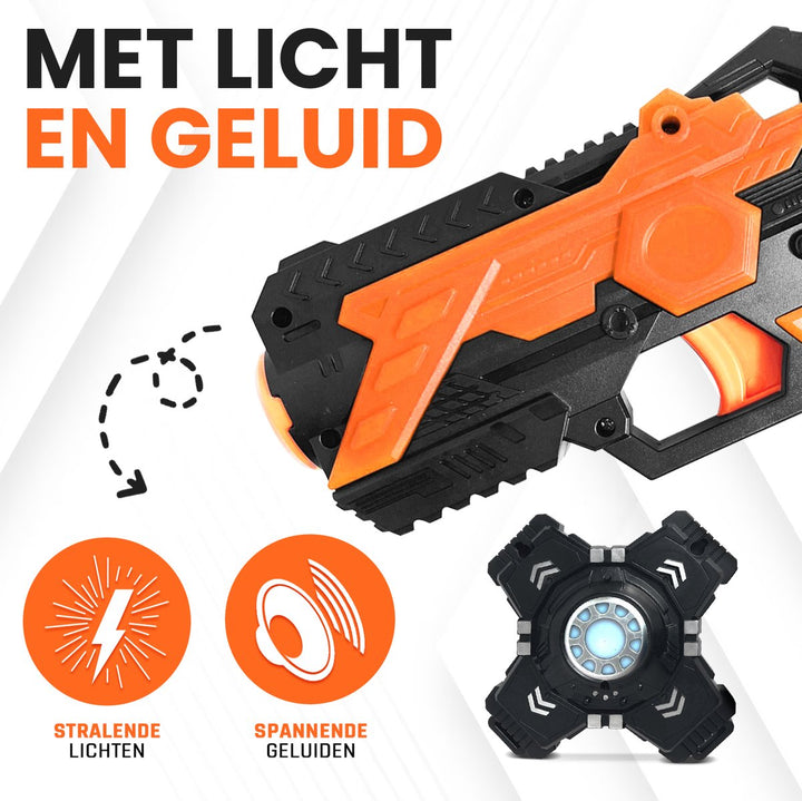 Lasergun met licht- en geluidseffecten – onderdeel van lasergame set voor binnen en buiten gebruik

