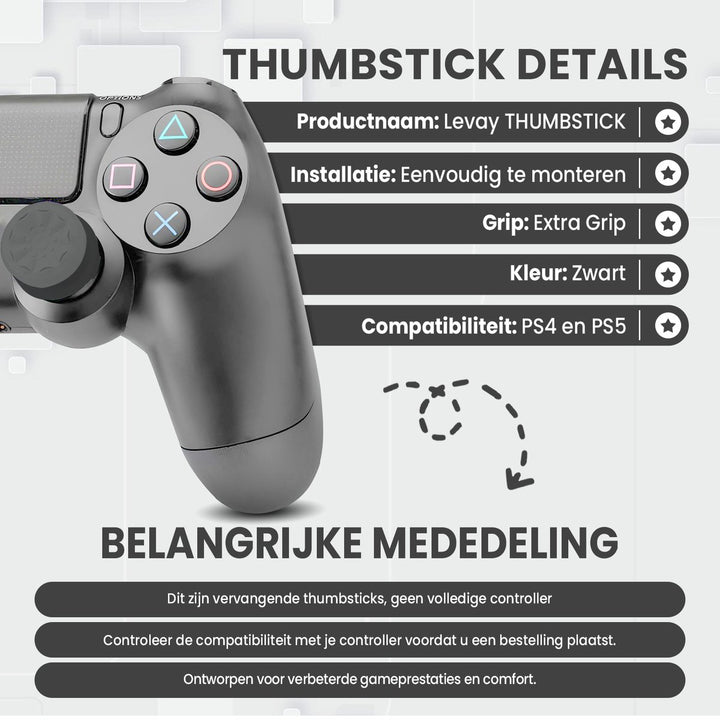 Zwarte thumbsticks PS4 en PS5 – extra grip en eenvoudige installatie