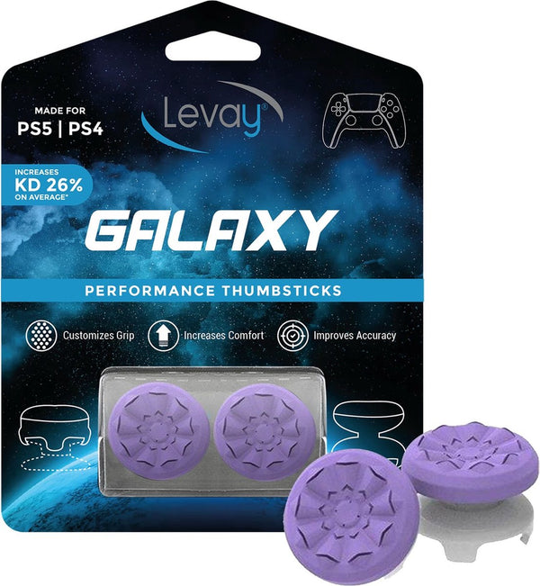 Paarse Levay Galaxy thumbsticks – performance grips voor PS5 en PS4