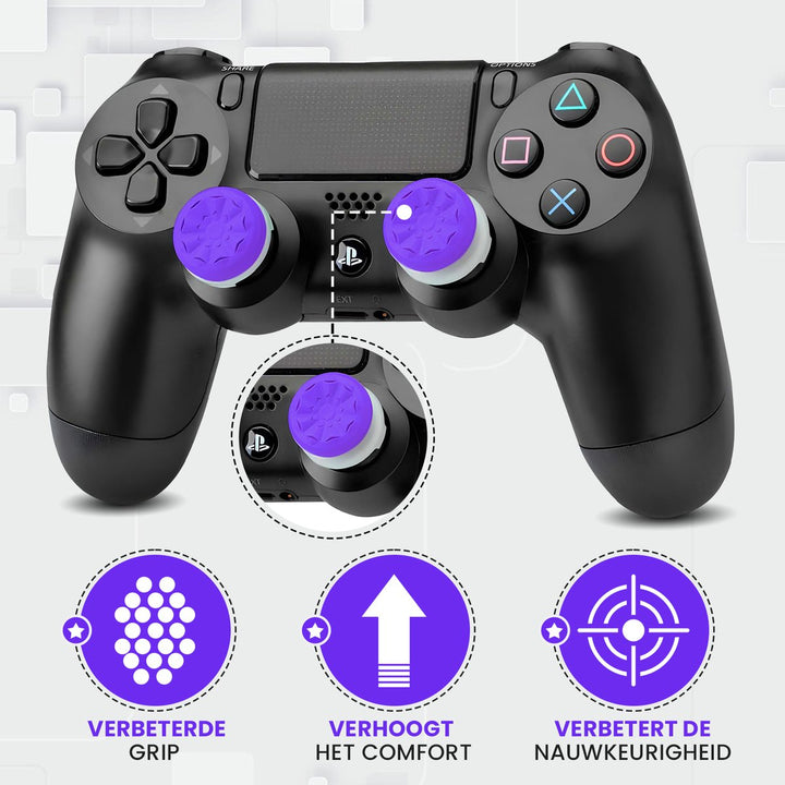 Gemonteerde paarse thumbsticks – verbeterde grip en nauwkeurigheid op PS4-controller