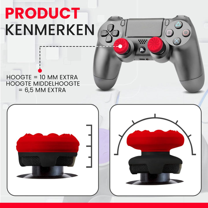 Vergelijking high-rise en mid-rise Levay thumbsticks – 10 mm & 6,5 mm extra hoogte
