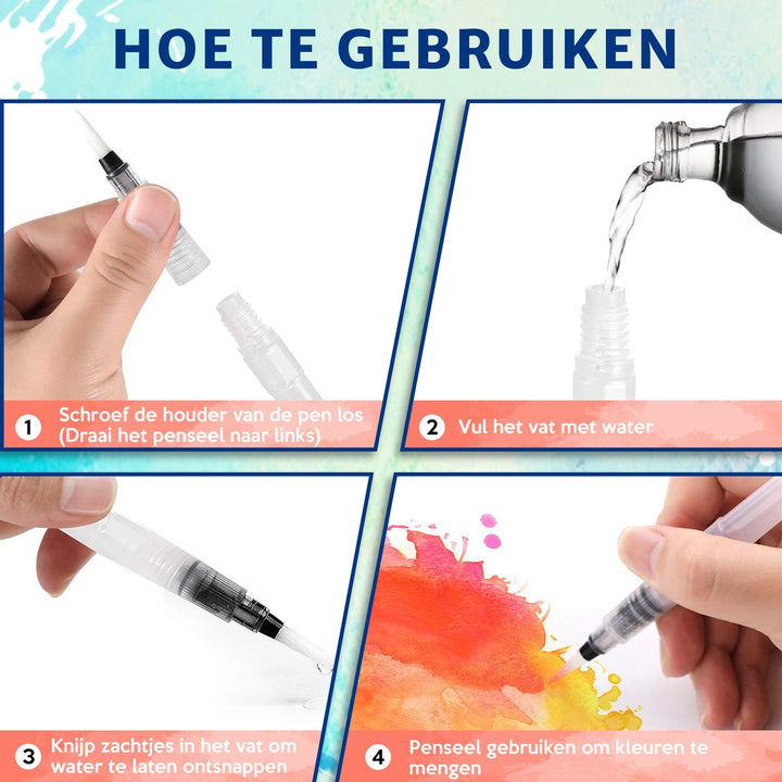 Uitleg hoe je de waterbrush pen vult en gebruikt voor aquarel schilderen