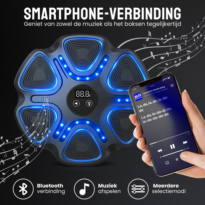 boksmachine die kan worden aangesloten op bluetooth om zo te kunnen trainen op muziek.