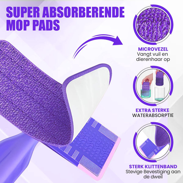 Illustratie van super absorberende mop pad met microvezel, klittenband en wateropnamefunctie

