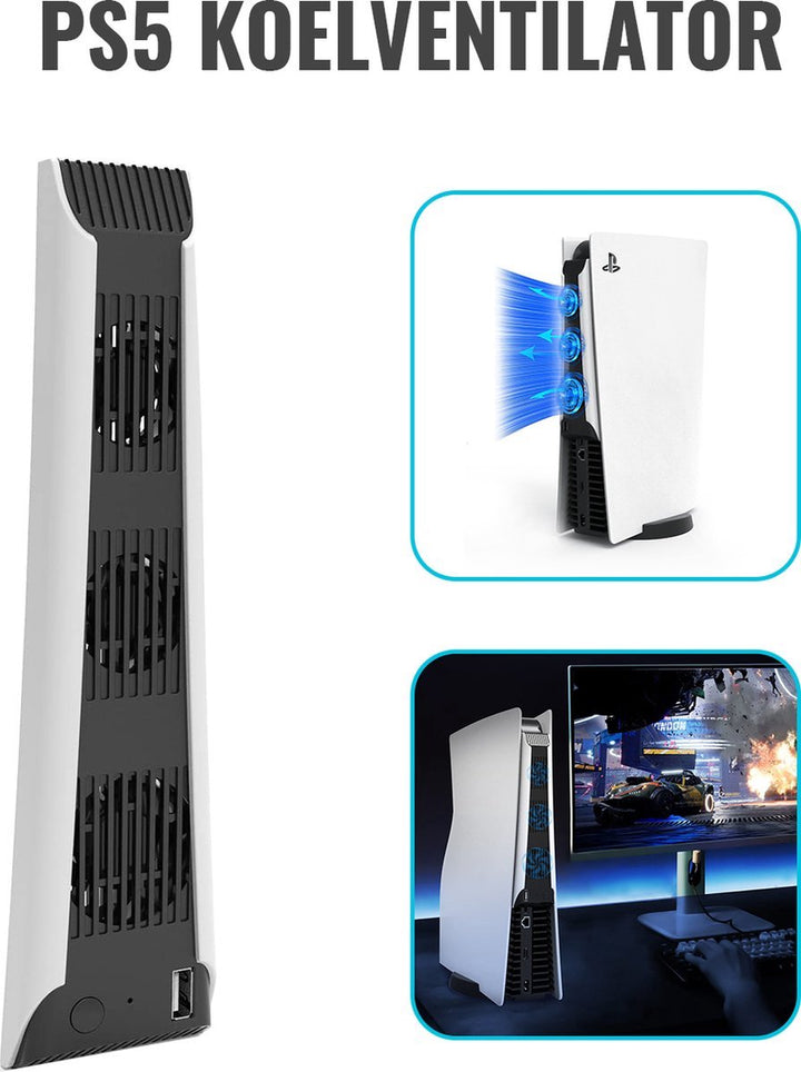 USB PS5 ventilator van Levay – zijaanzicht van het product geschikt voor PlayStation 5 Digital Edition.