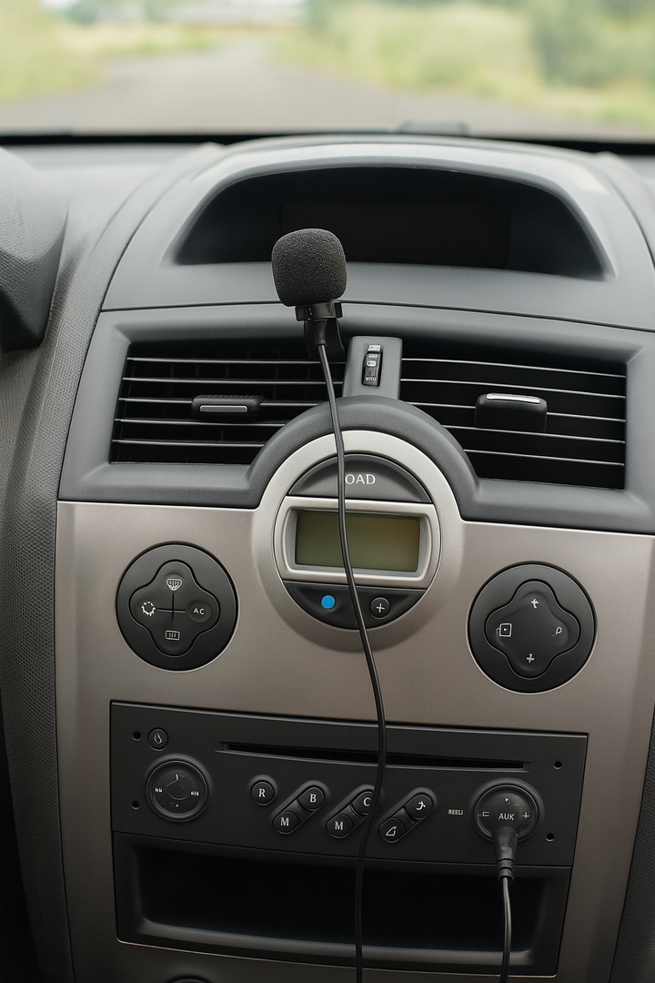 u clip microfoon in auto in gebruik